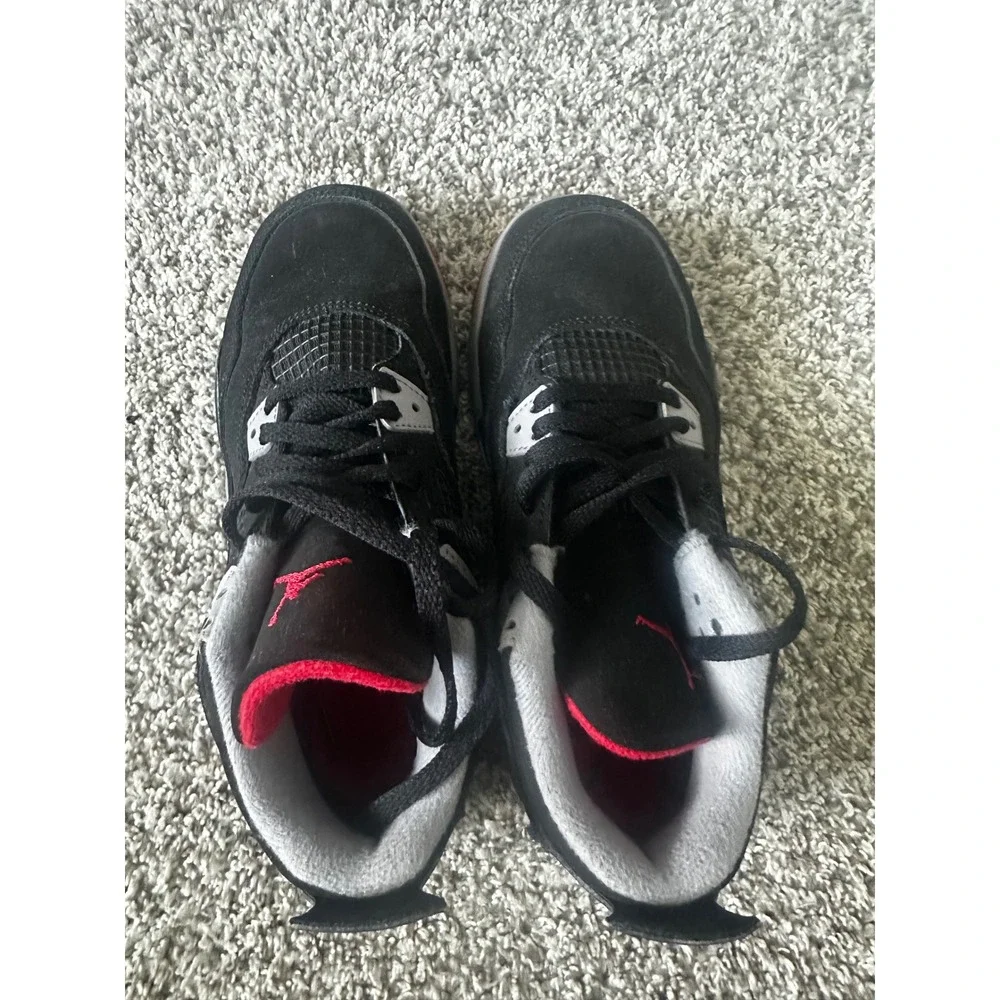 Jordan 4 Retro Bred 2019 Black Fire Red Cement Grey BQ7669-060 Kids Size 2Y